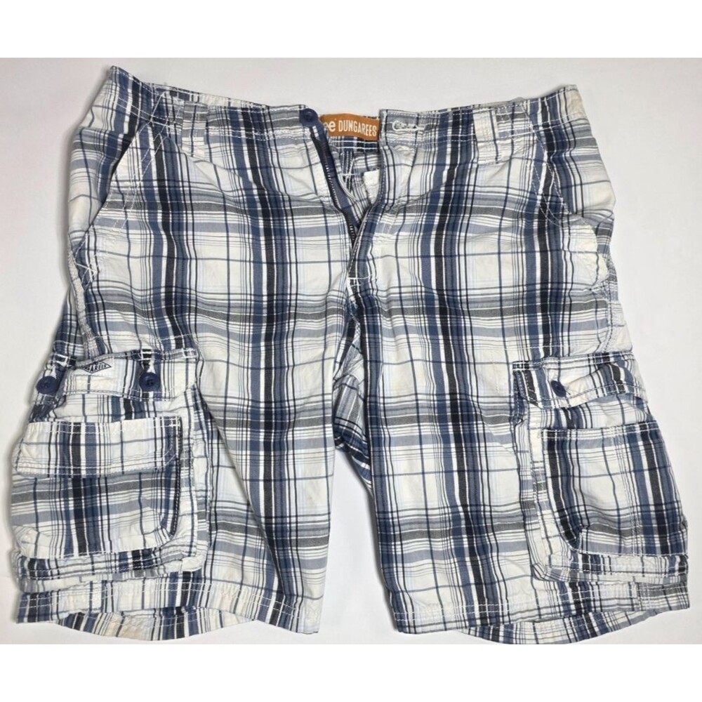 Lee Dungarees Cargo Shorts Mens 32 Plaid Blue White Cotton Casual Summer